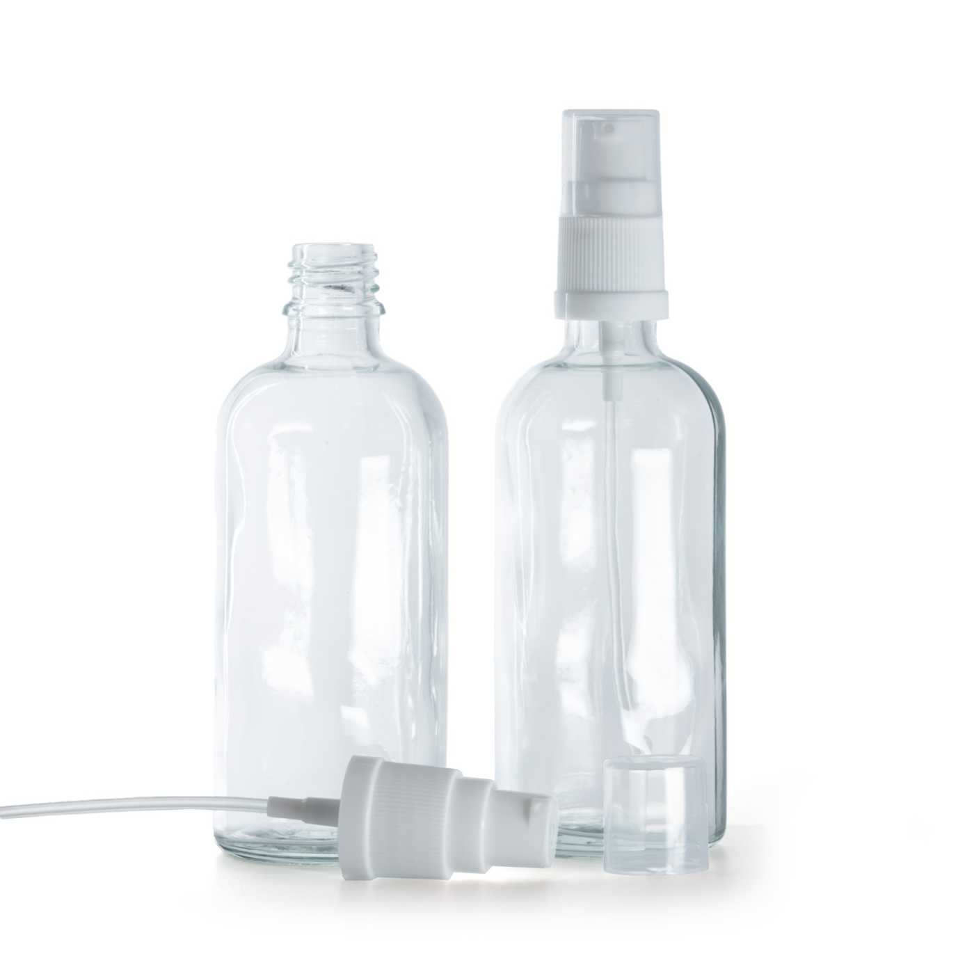 Flacon en verre transparent avec pompe lotion blanche, 100 ml