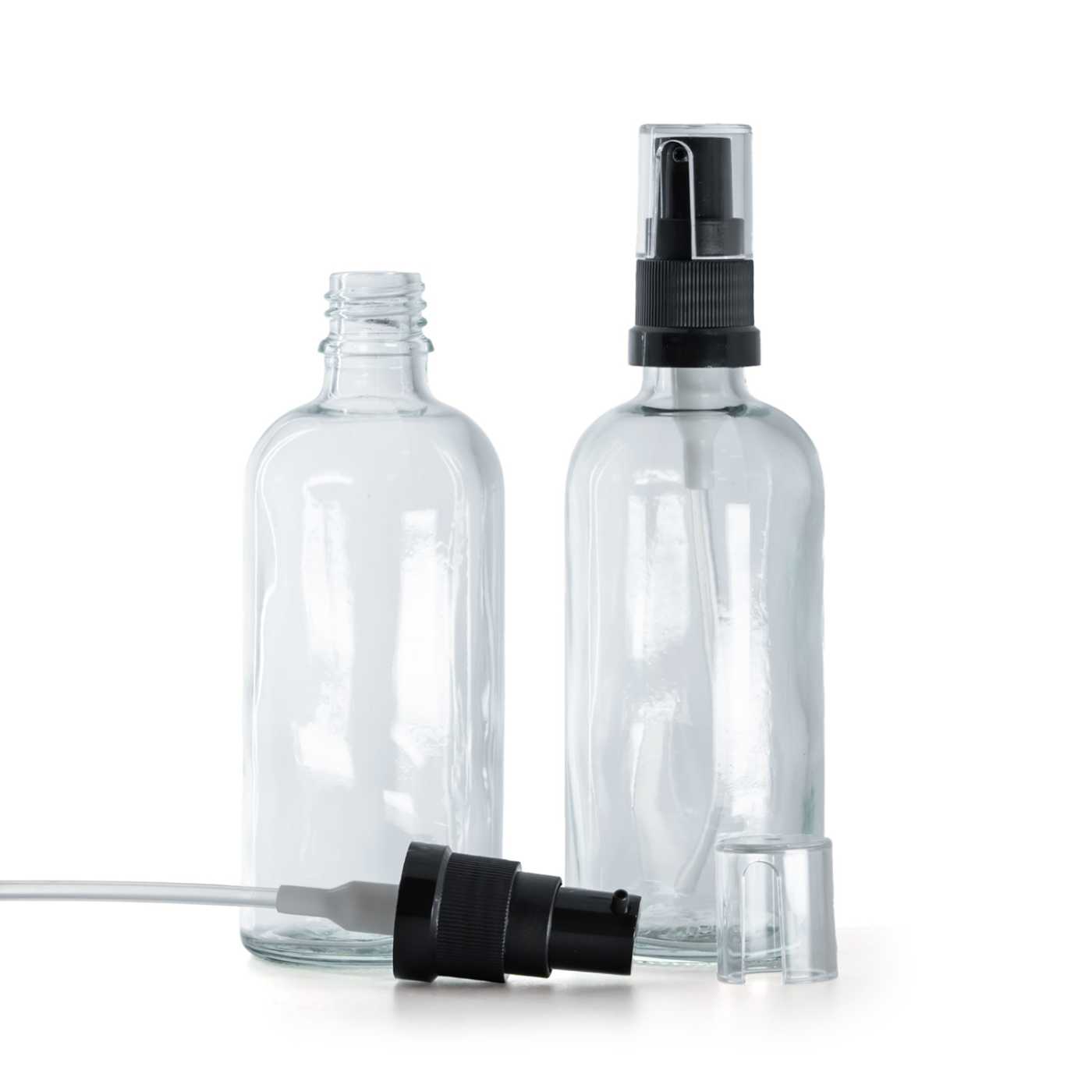 Sklenená fľaška, priehľadná, dávkovač olejov, 100 ml