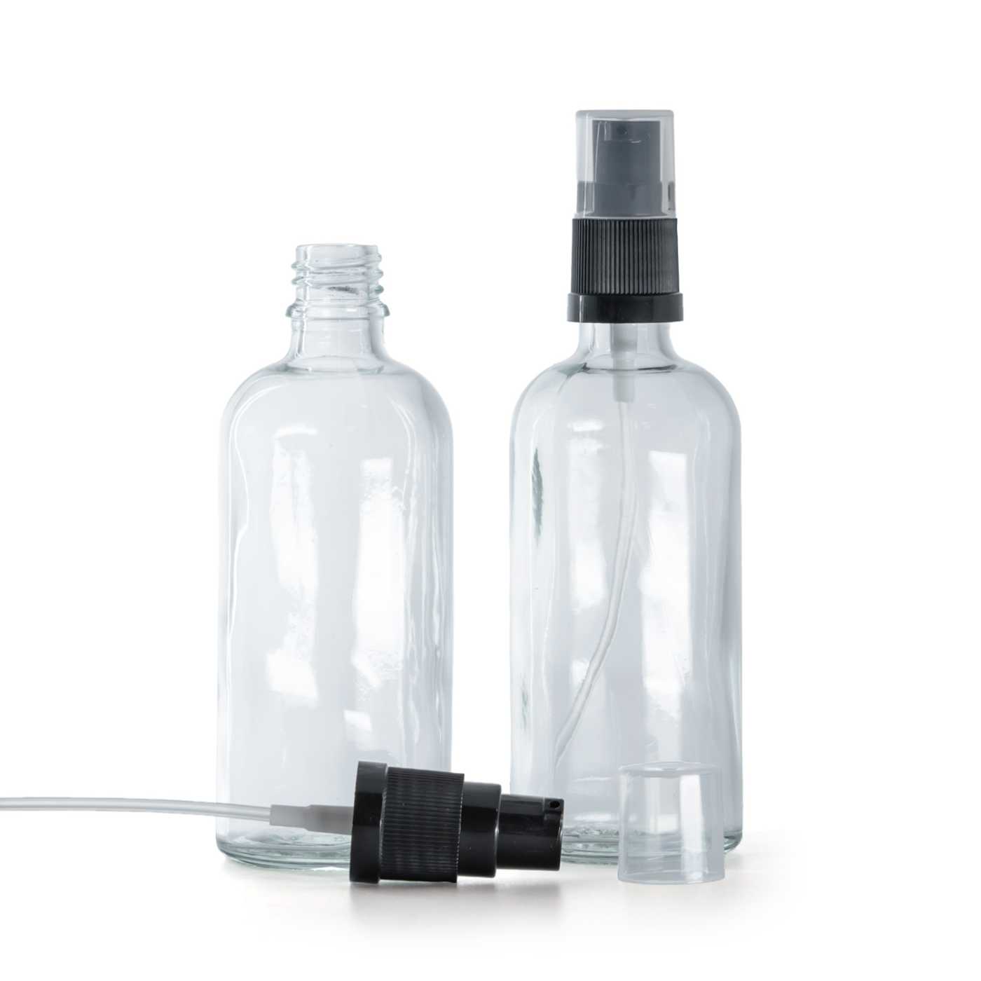 Skleněná lahev, průhledná, dávkovač krému, 100 ml