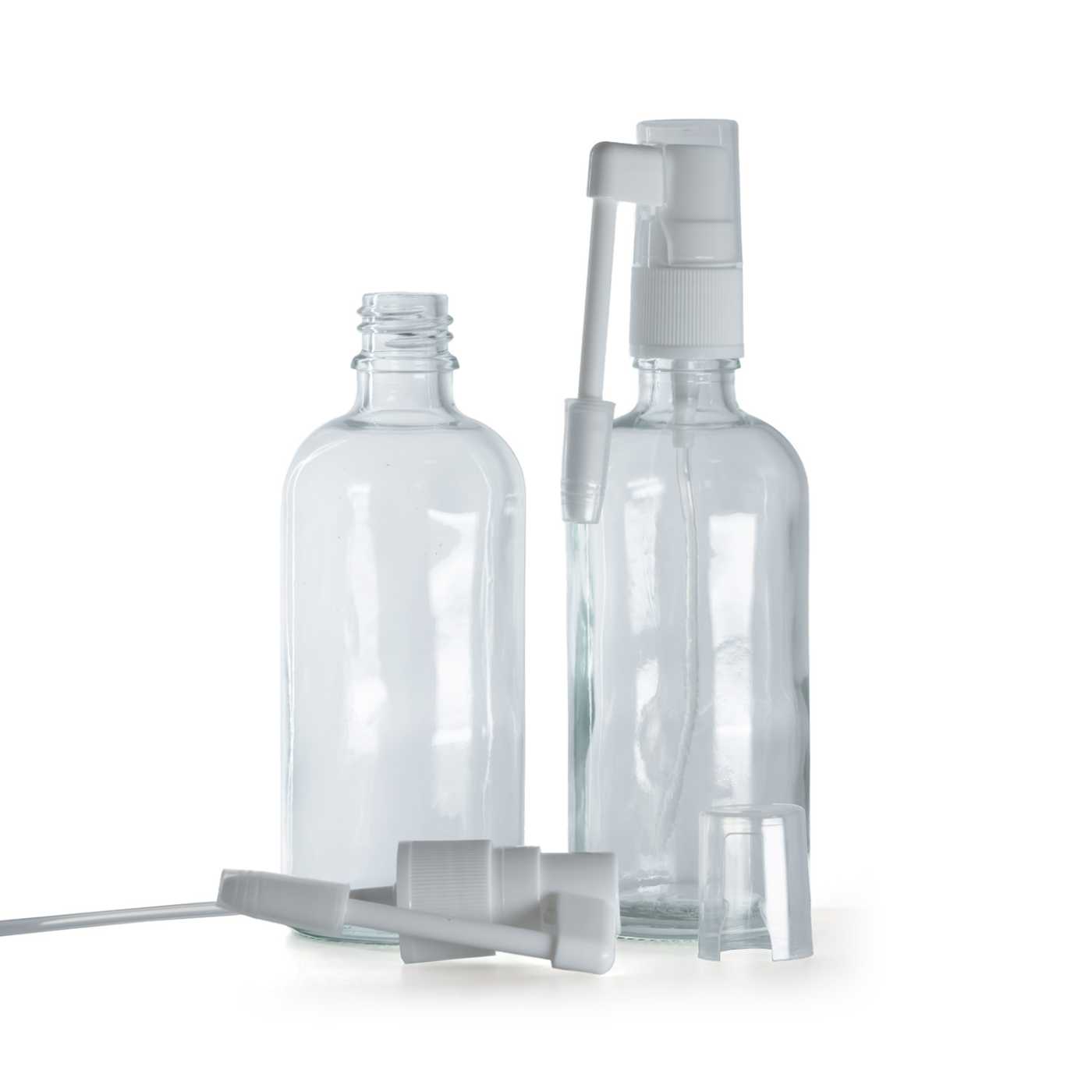 Frasco de vidrio, transparente, pulverizador oral, 100 ml