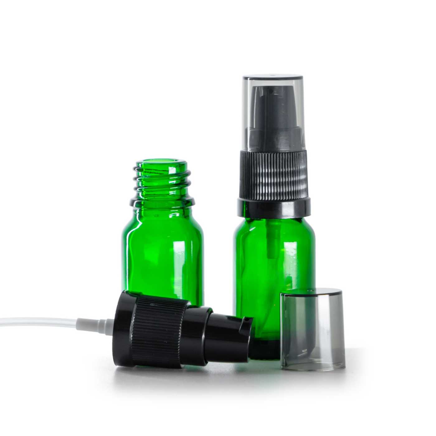 Butelka szklana, zielona, pompka do kremów z przydymionym kapturkiem, 10 ml