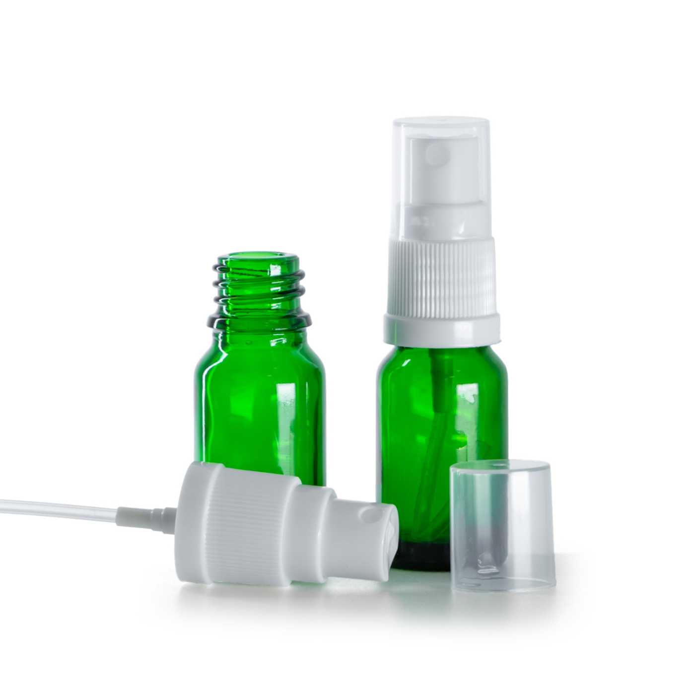Butelka szklana zielona, atomizer biały, 10 ml