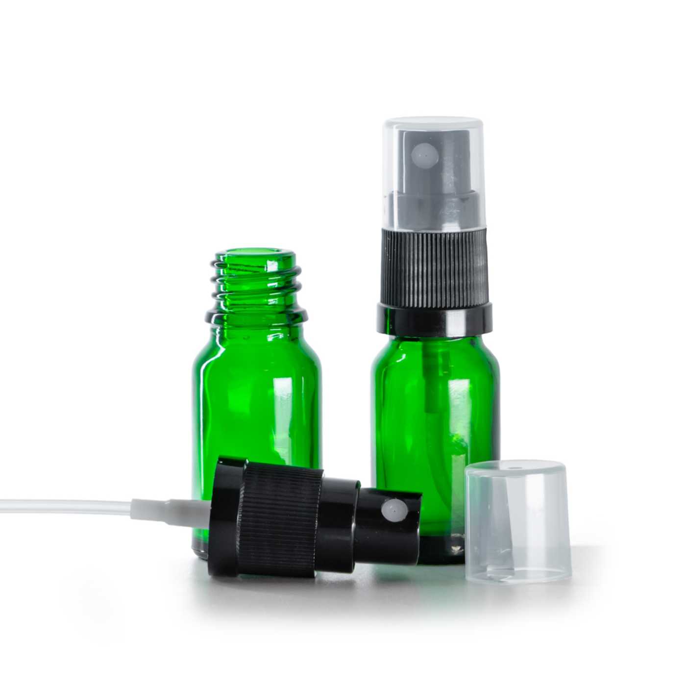 Butelka szklana zielona, czarny atomizer, 10 ml