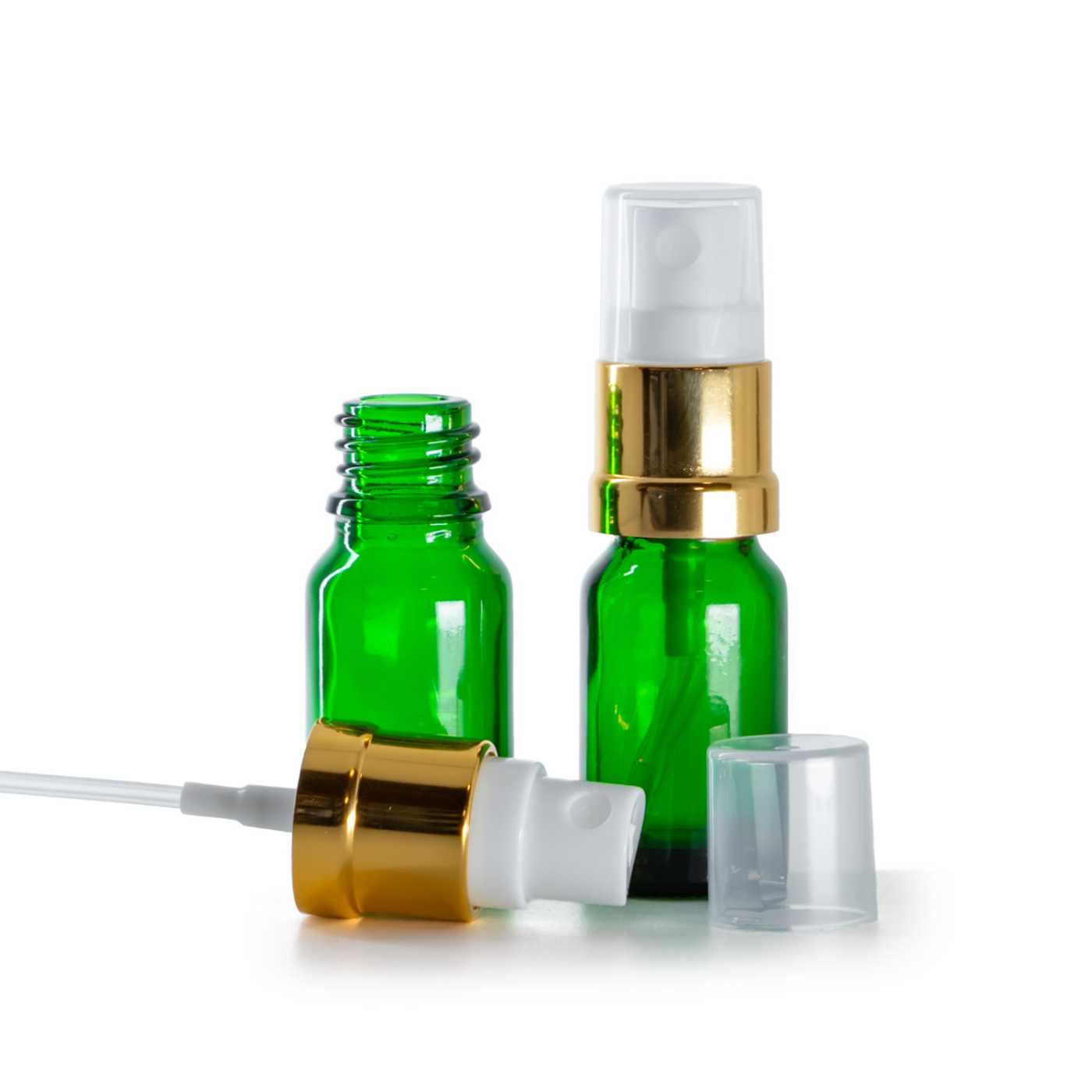 Butelka szklana, zielona, biało-złoty atomizer, 10 ml