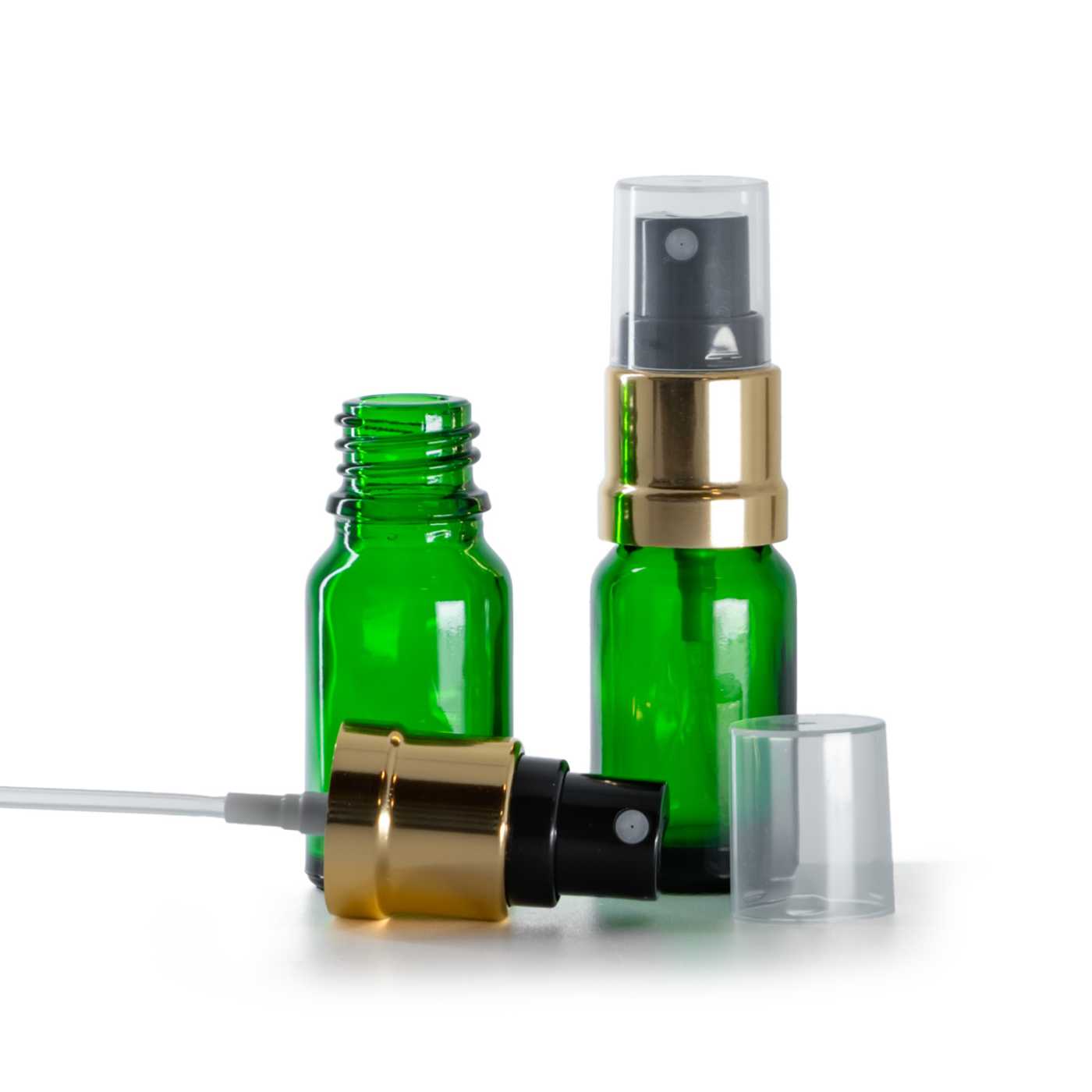 Butelka szklana, zielona, czarno-złoty atomizer, 10 ml