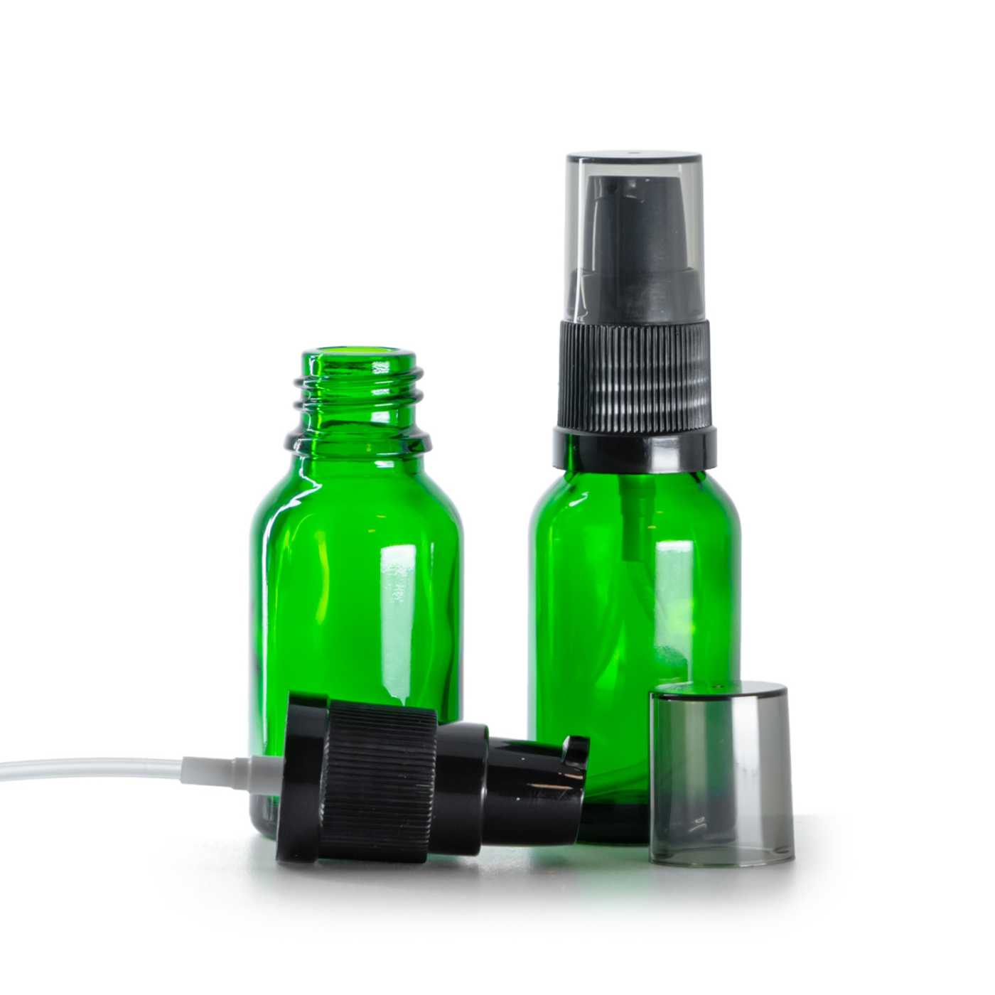 Skleněná lahvička zelená, dávkovač krémů s dýmovým krytem, 15 ml