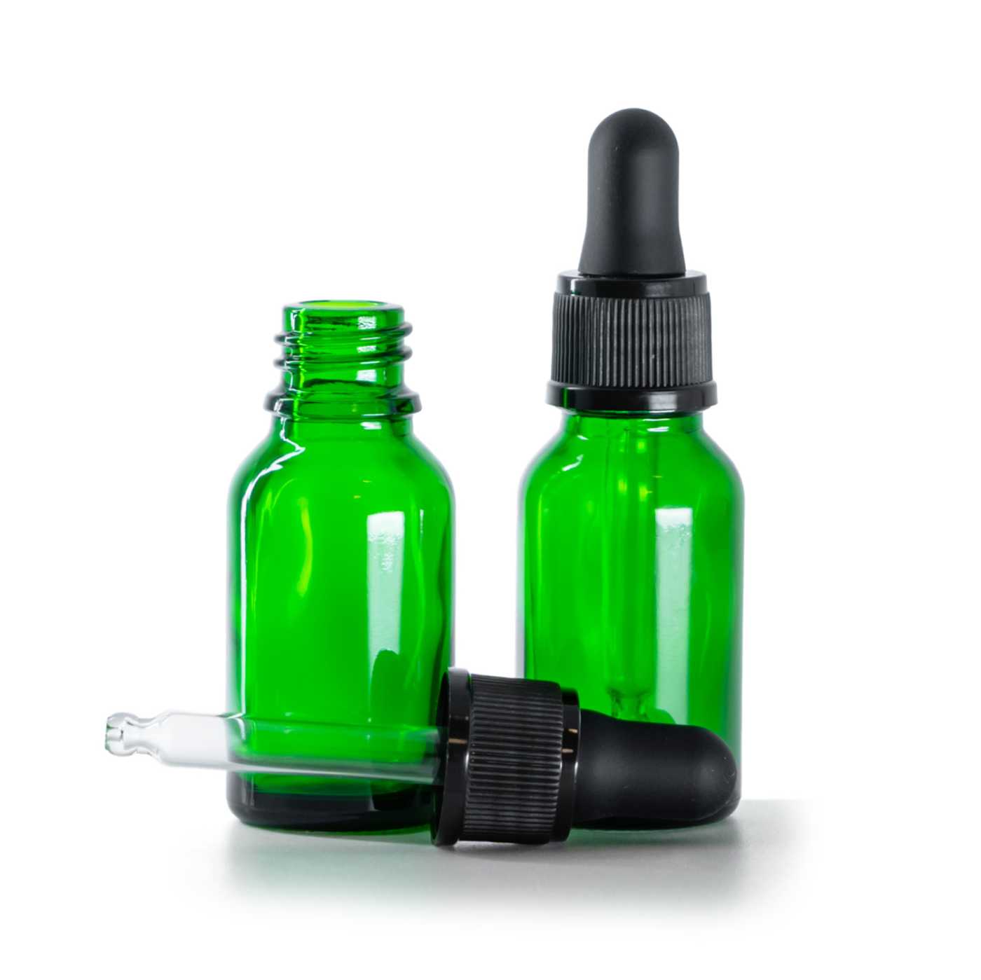 Butelka szklana, zielona, kroplomierz czarny matowy, 15 ml