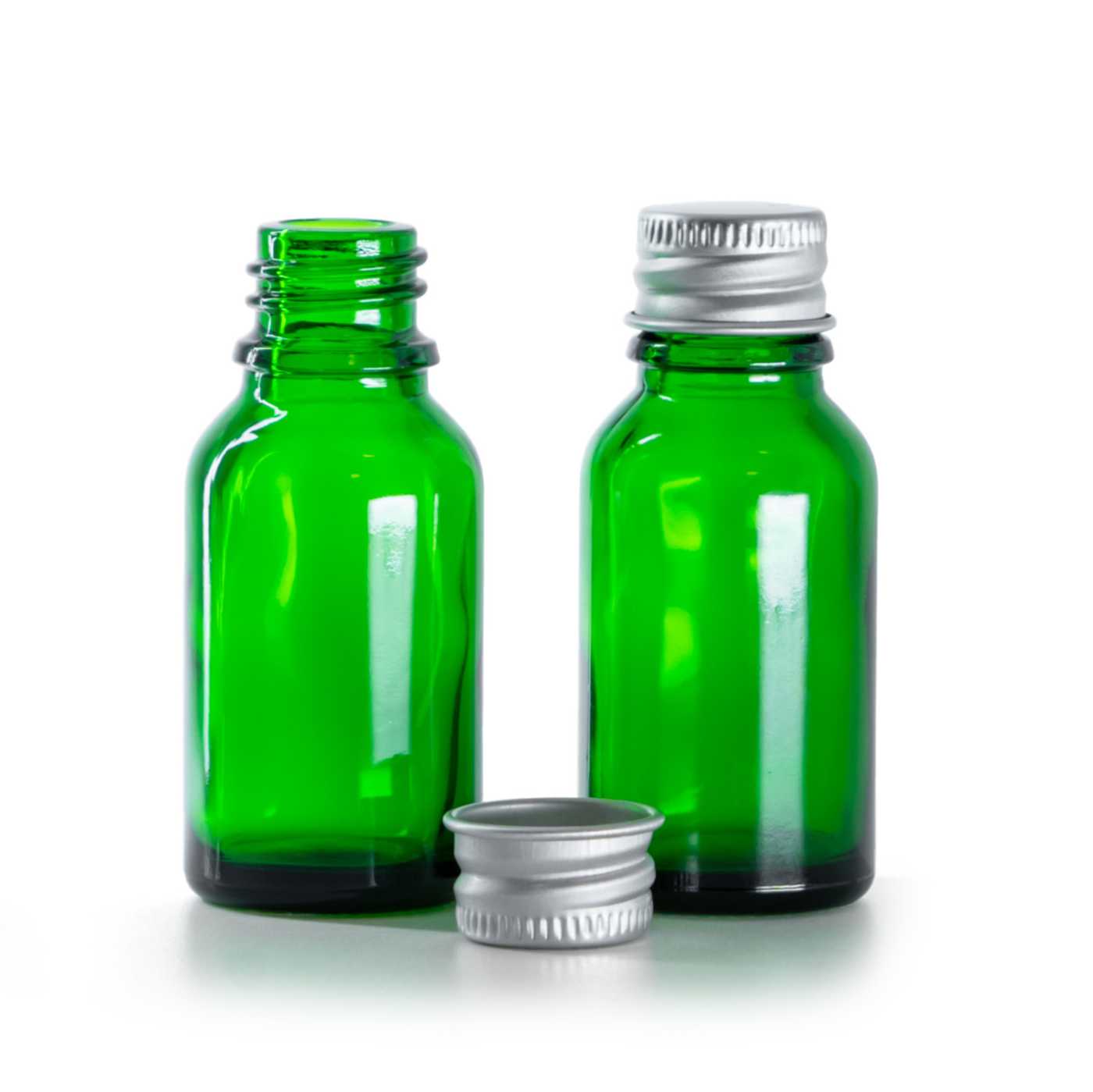 Butelka szklana, zielona, nakrętka aluminiowa, 15 ml