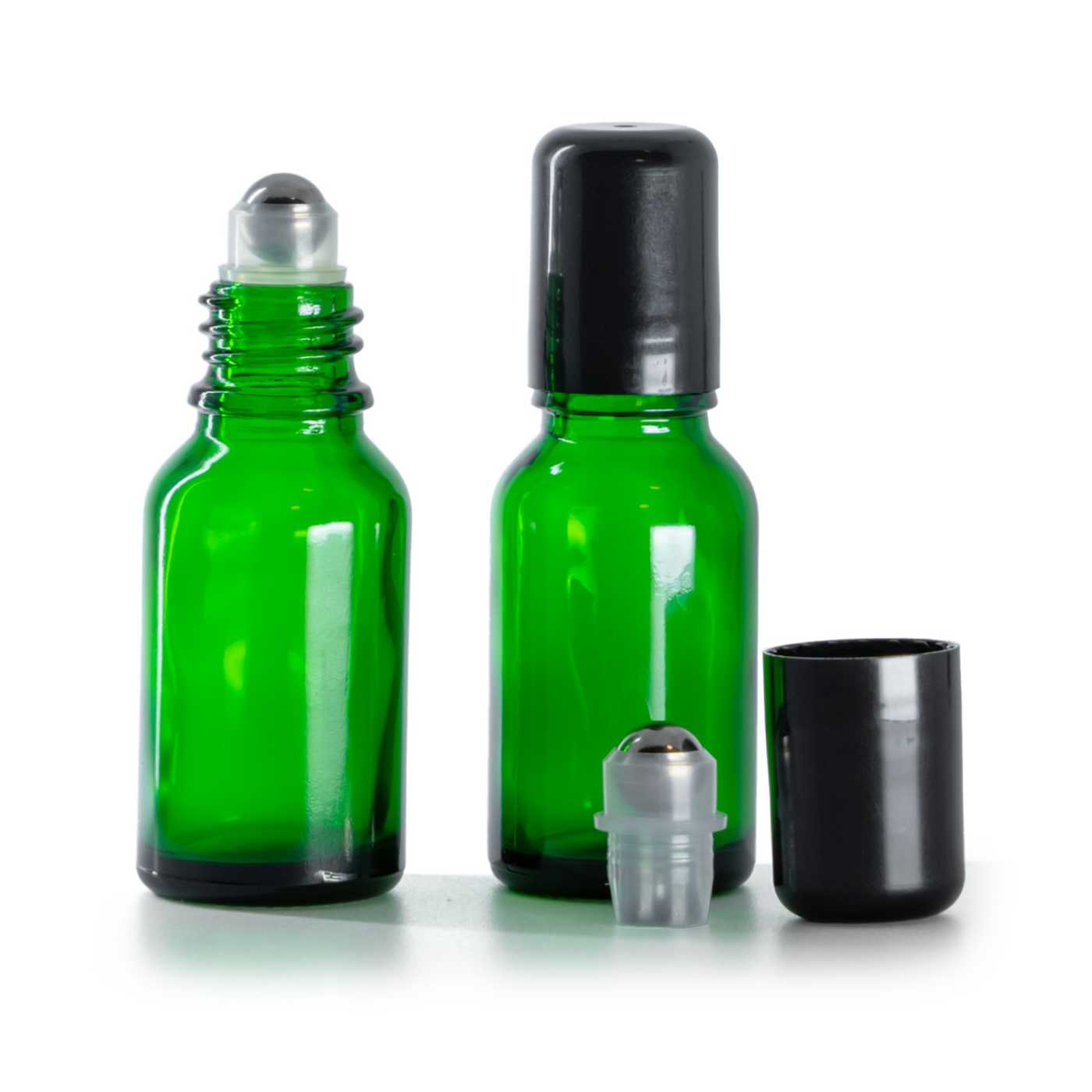 Zelená skleněná roll-on lahvička, 15 ml