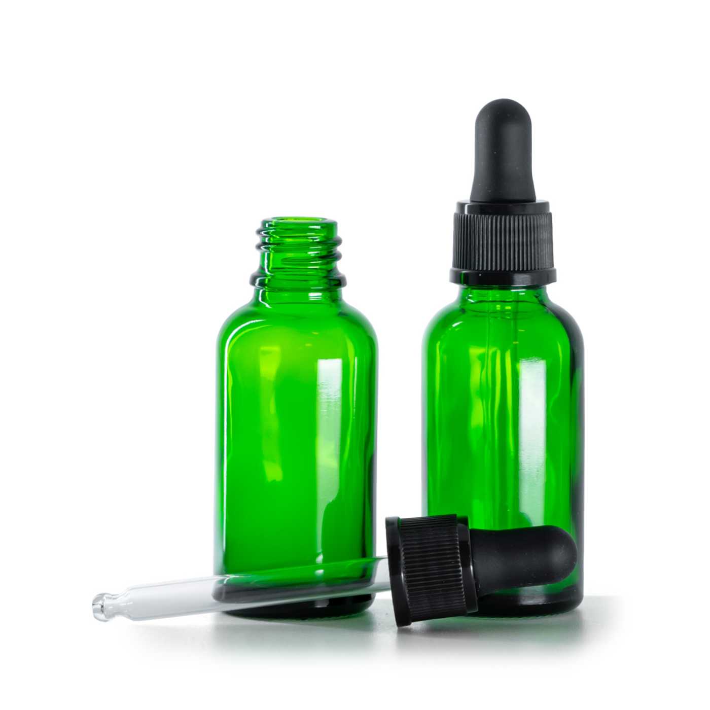 Butelka szklana, zielona, kroplomierz czarny matowy, 30 ml