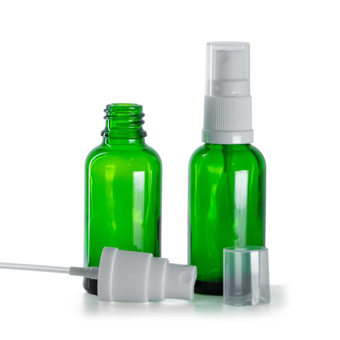 Butelka szklana zielona, atomizer biały, 30 ml