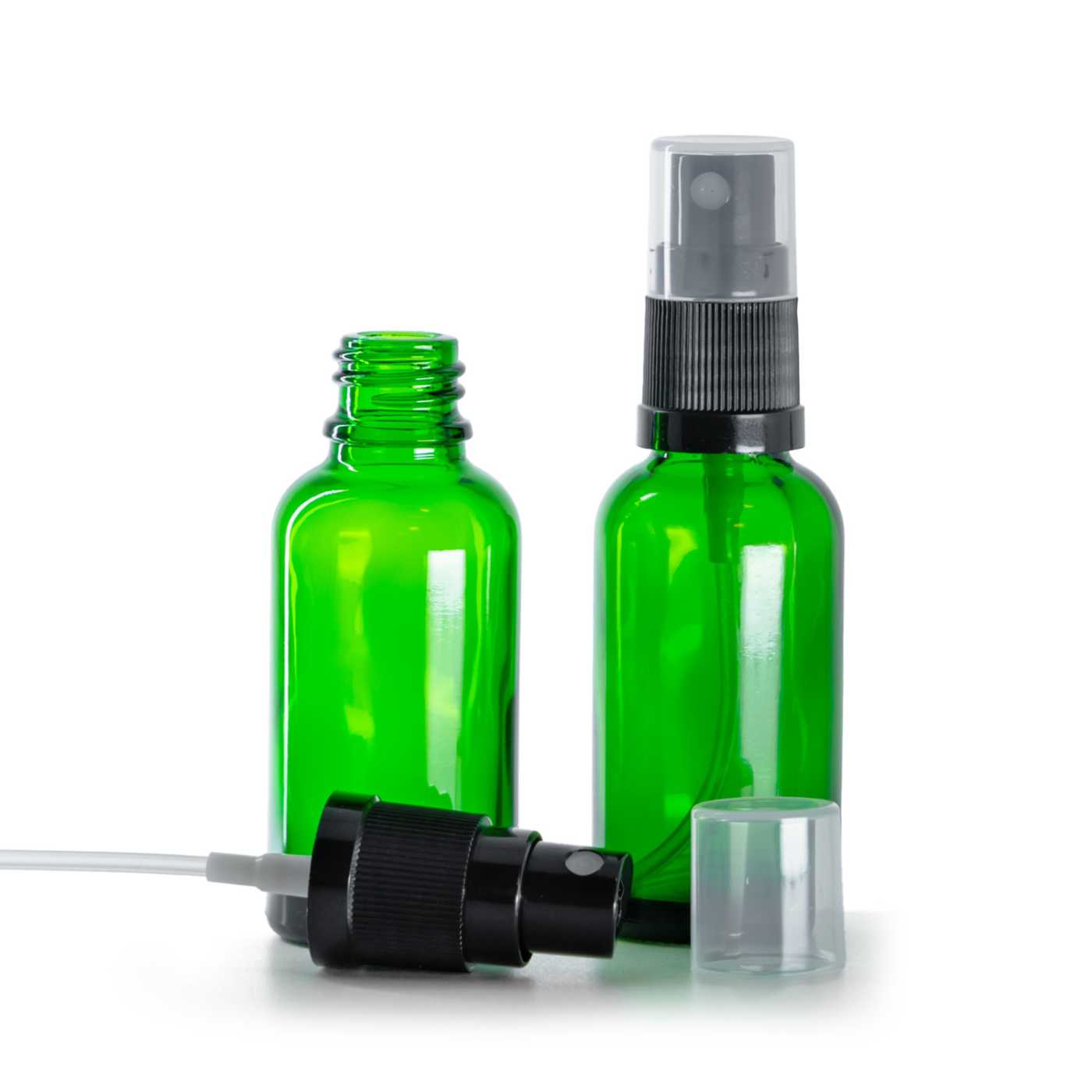 Butelka szklana zielona, czarny atomizer, 30 ml