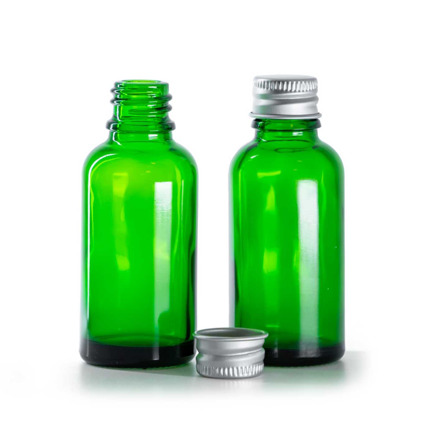 Butelka szklana, zielona, nakrętka aluminiowa, 30 ml