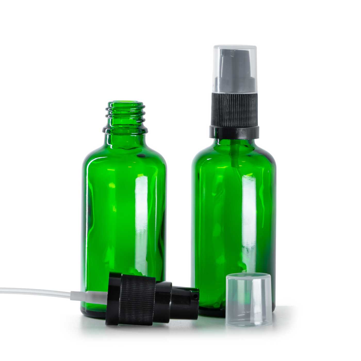 Zelená skleněná lahvička, dávkovací pumpa, 50 ml