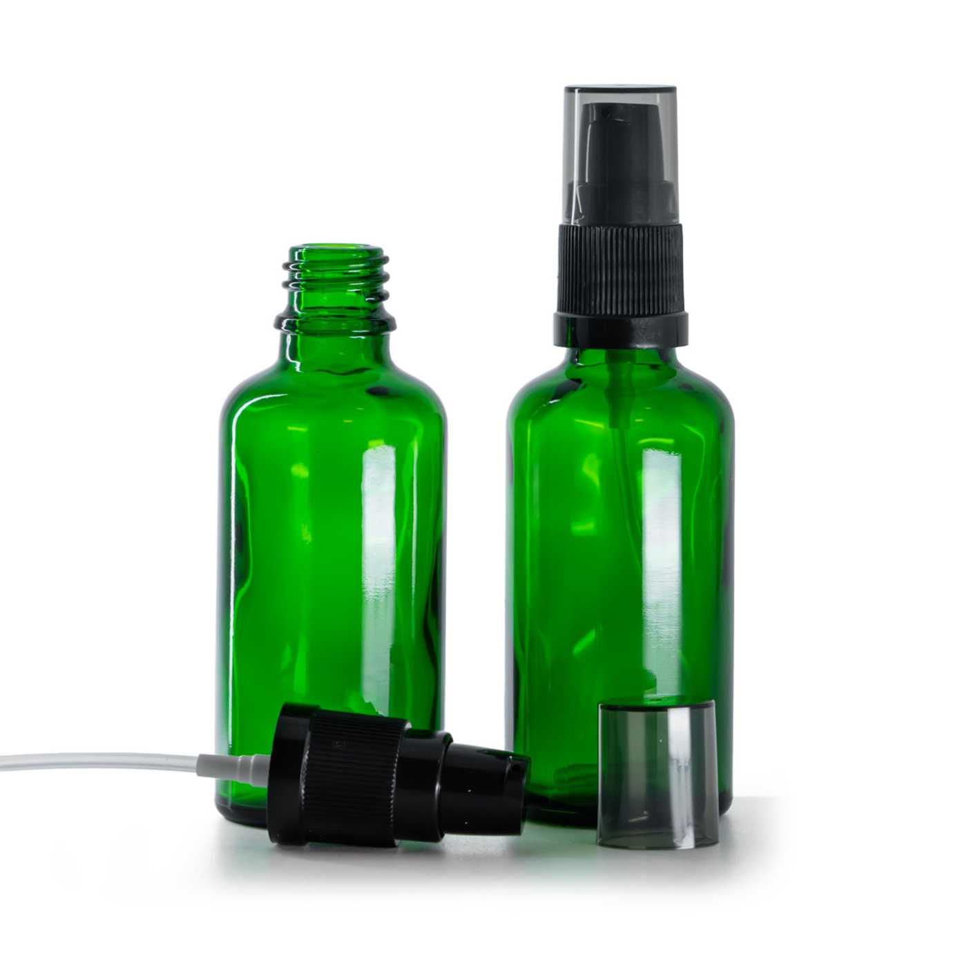 Skleněná lahvička, zelená, dávkovač krémů s dýmovým krytem, 50 ml
