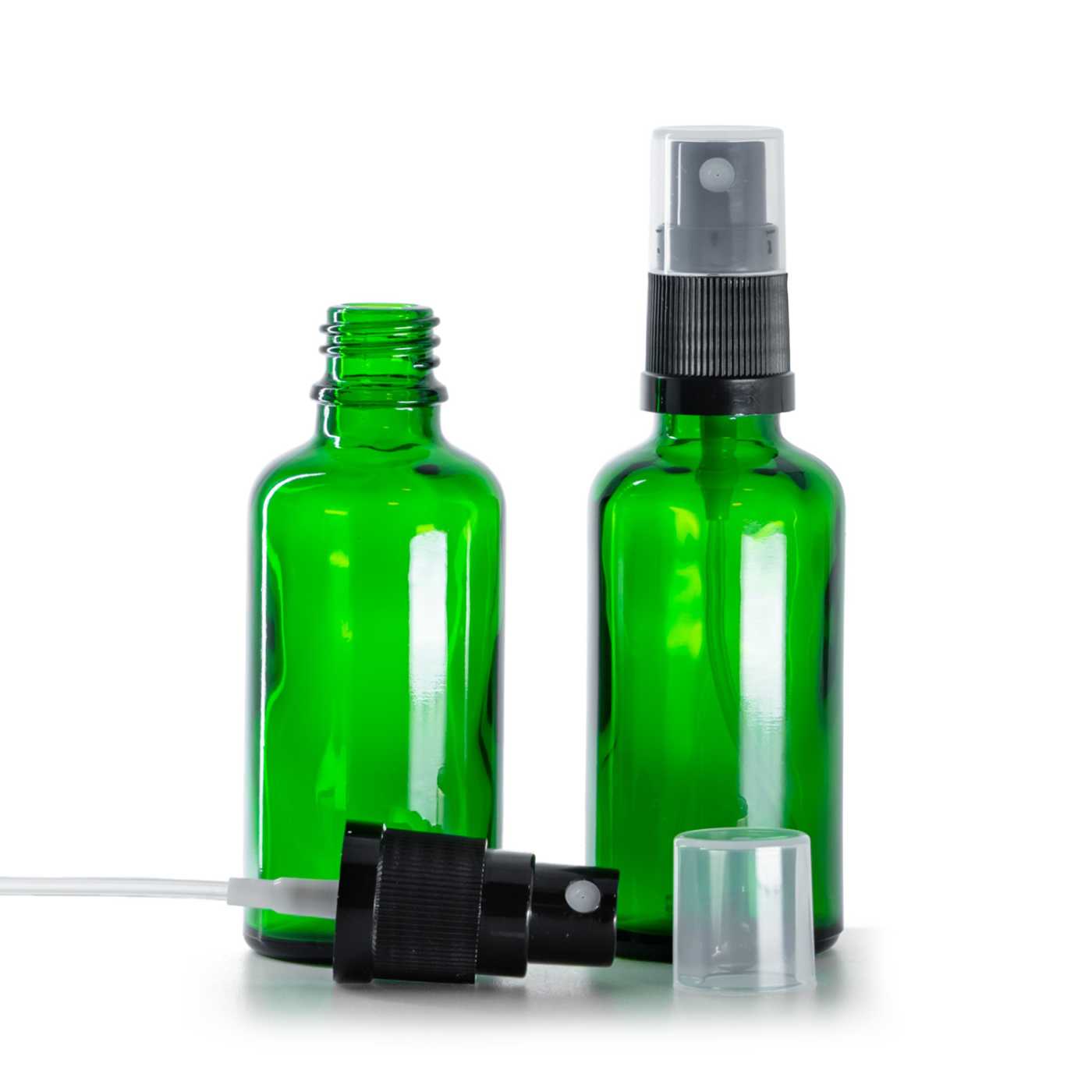 Butelka szklana zielona, czarny atomizer, 50 ml