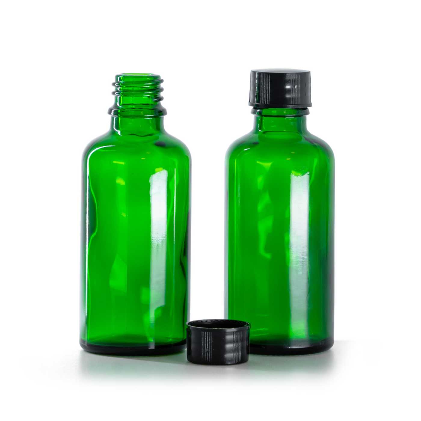 Butelka szklana, zielona, czarna nakrętka, 50 ml
