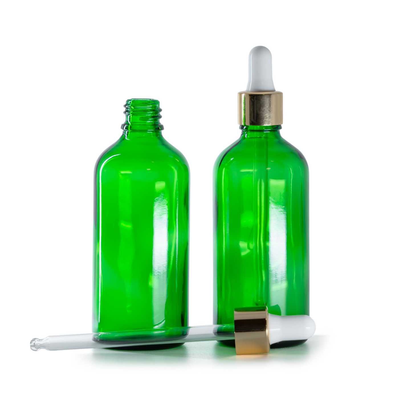 Sklenená fľaška, zelená, bielo-zlaté kvapátko, 100 ml