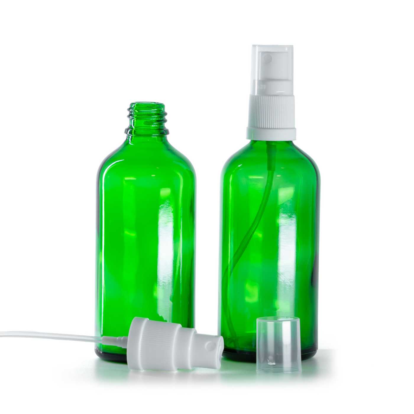 Butelka szklana, zielona, atomizer biały, 100 ml