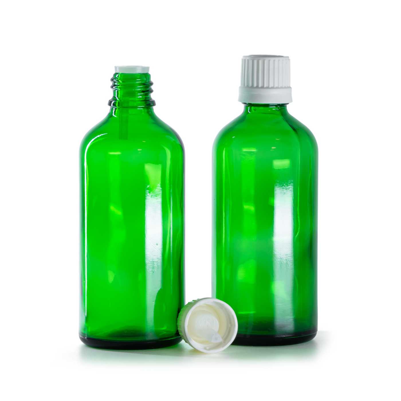 Butelka szklana zielona, nakrętka biała z kroplomierzem, 100 ml