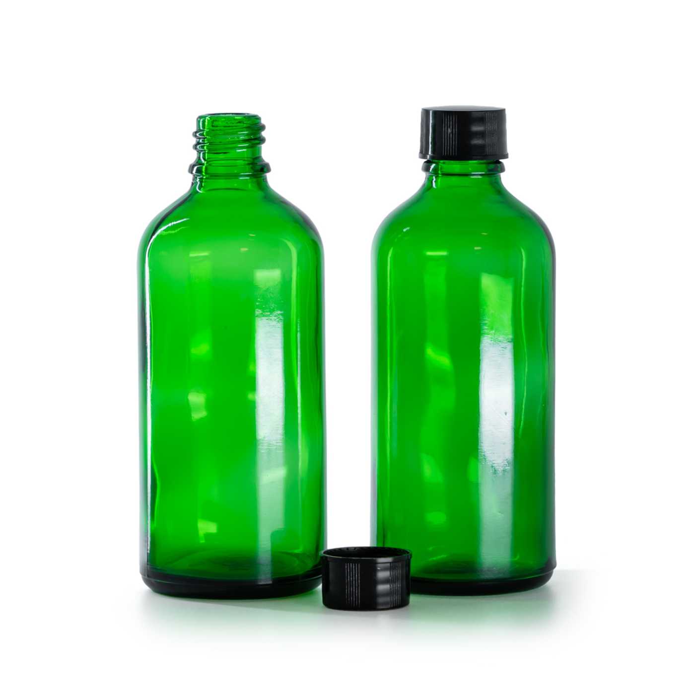 Butelka szklana, zielona, czarna nakrętka, 100 ml