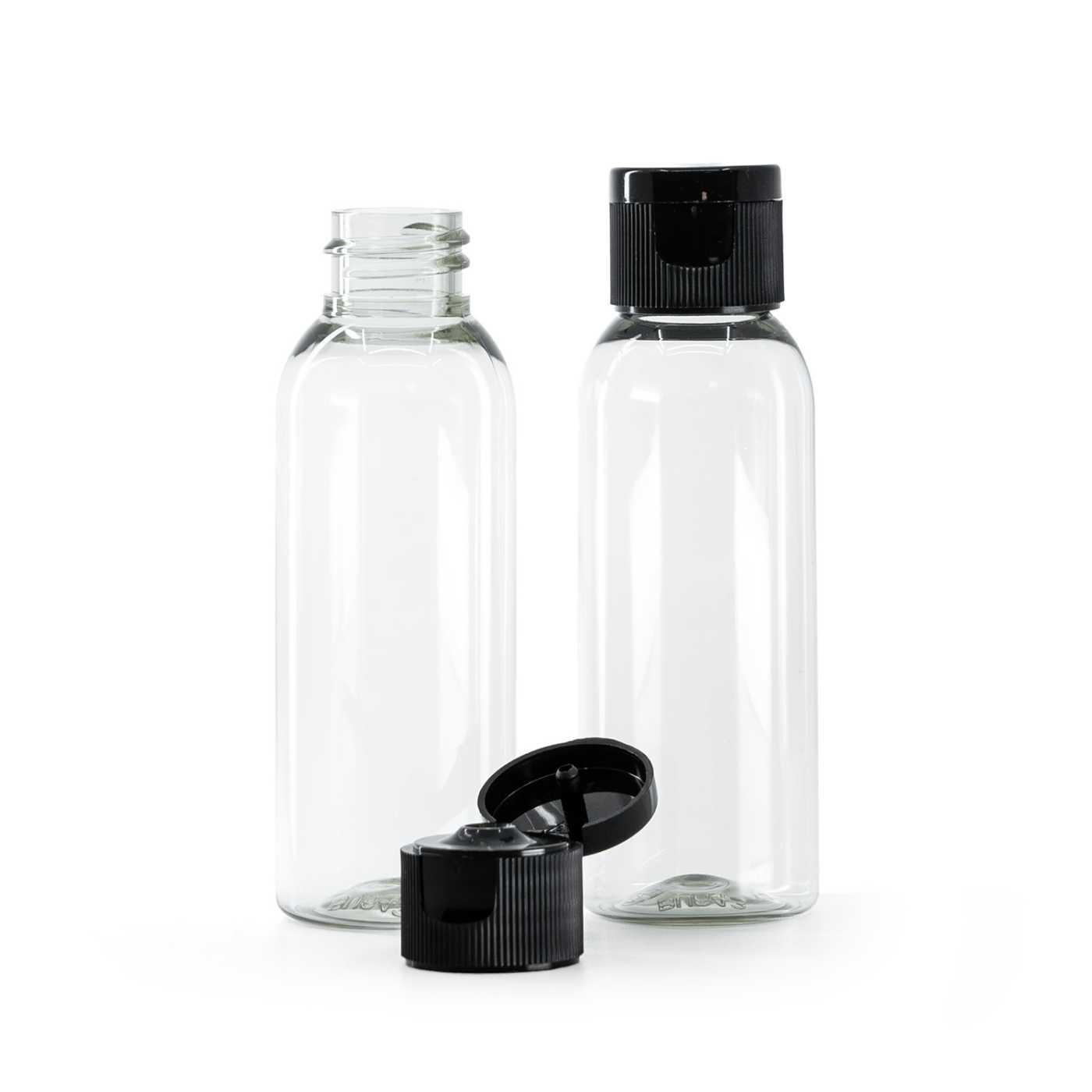 Plastová fľaša, priehľadná, flip top čierny, 50 ml