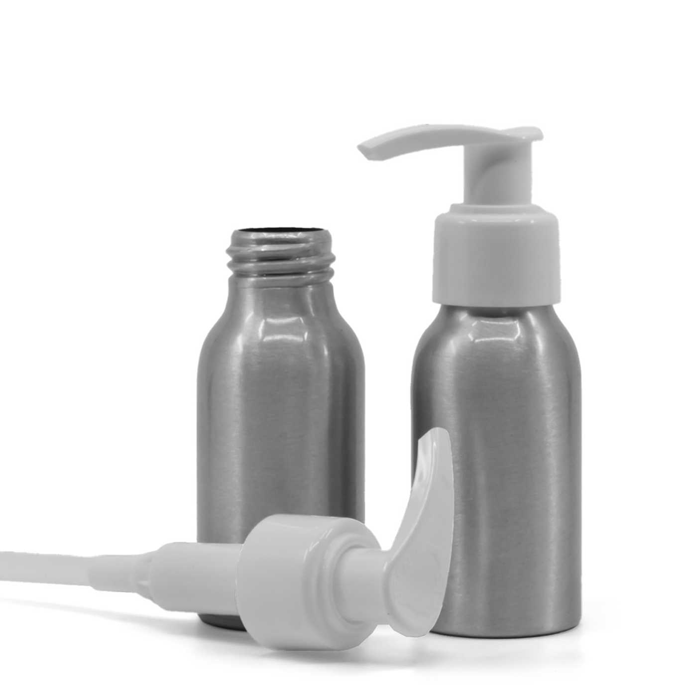 Butelka aluminiowa, biała pompka, 50 ml