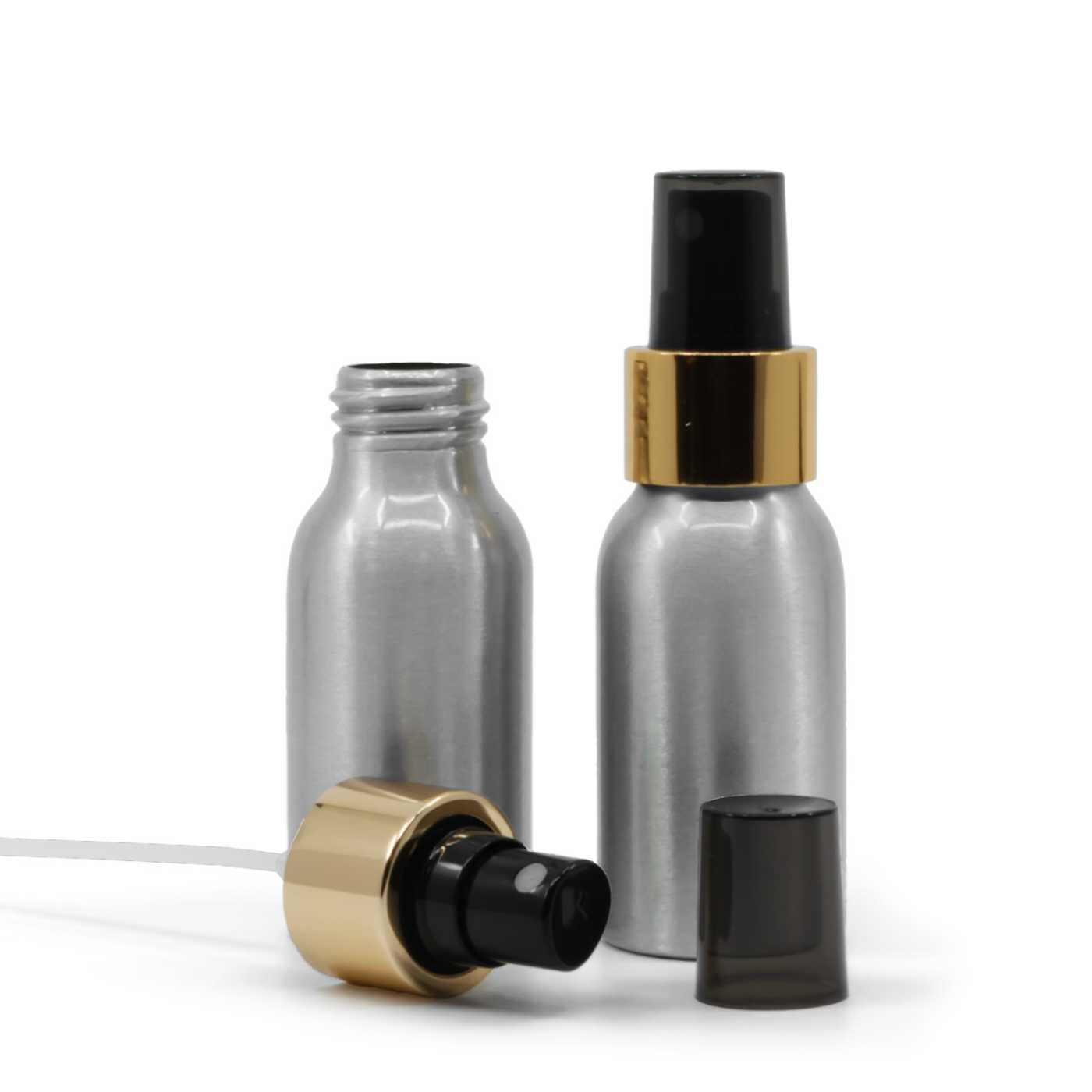 Flacon en aluminium, spray noir, bague dorée brillante, 50 ml