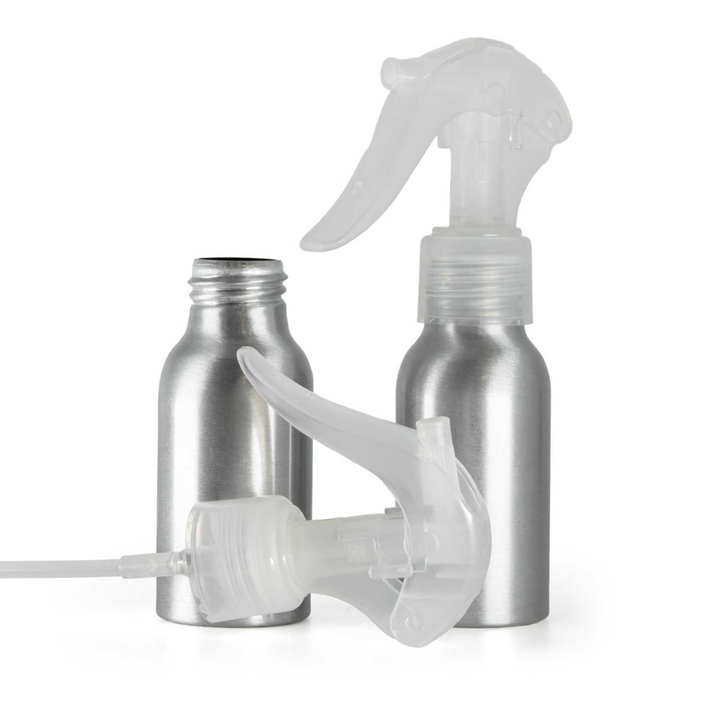 Butelka aluminiowa, mini spryskiwacz z dźwignią, przezroczysty, 50 ml