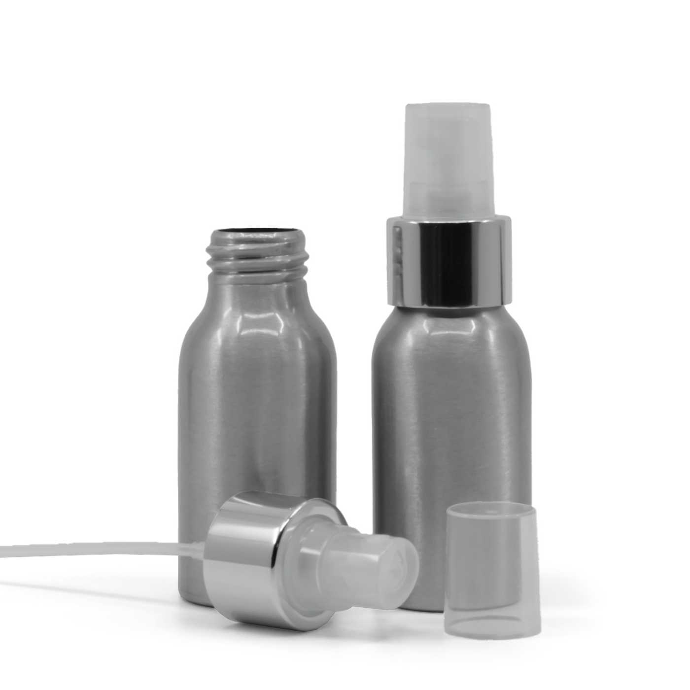 Flacon en aluminium, spray transparent, bague argentée brillante, 50 ml