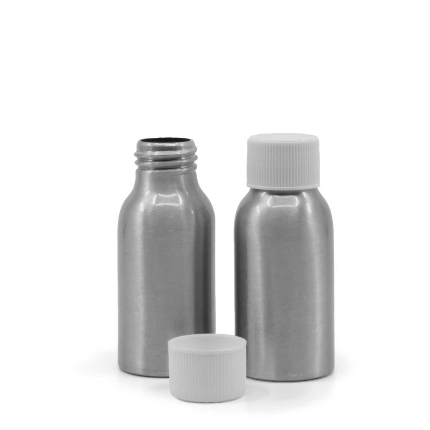 Butelka aluminiowa z białą plastikową nakrętką, 50 ml