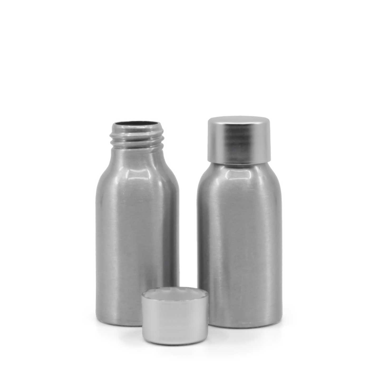 Butelka aluminiowa ze srebrną nakrętką, 50 ml