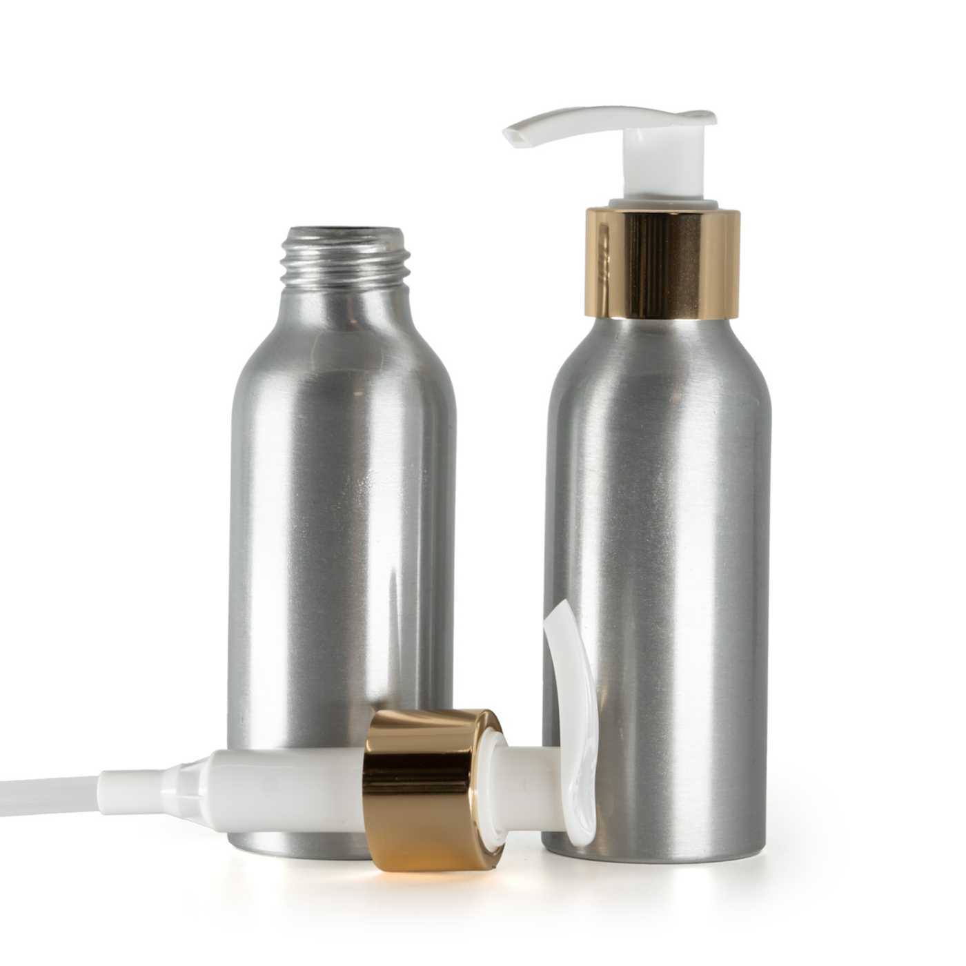 Butelka aluminiowa, biało-złoty dozownik, 100 ml