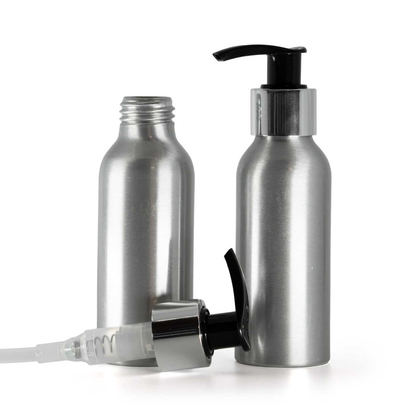Hliníková fľaša, čierno-strieborný dávkovač, 100 ml