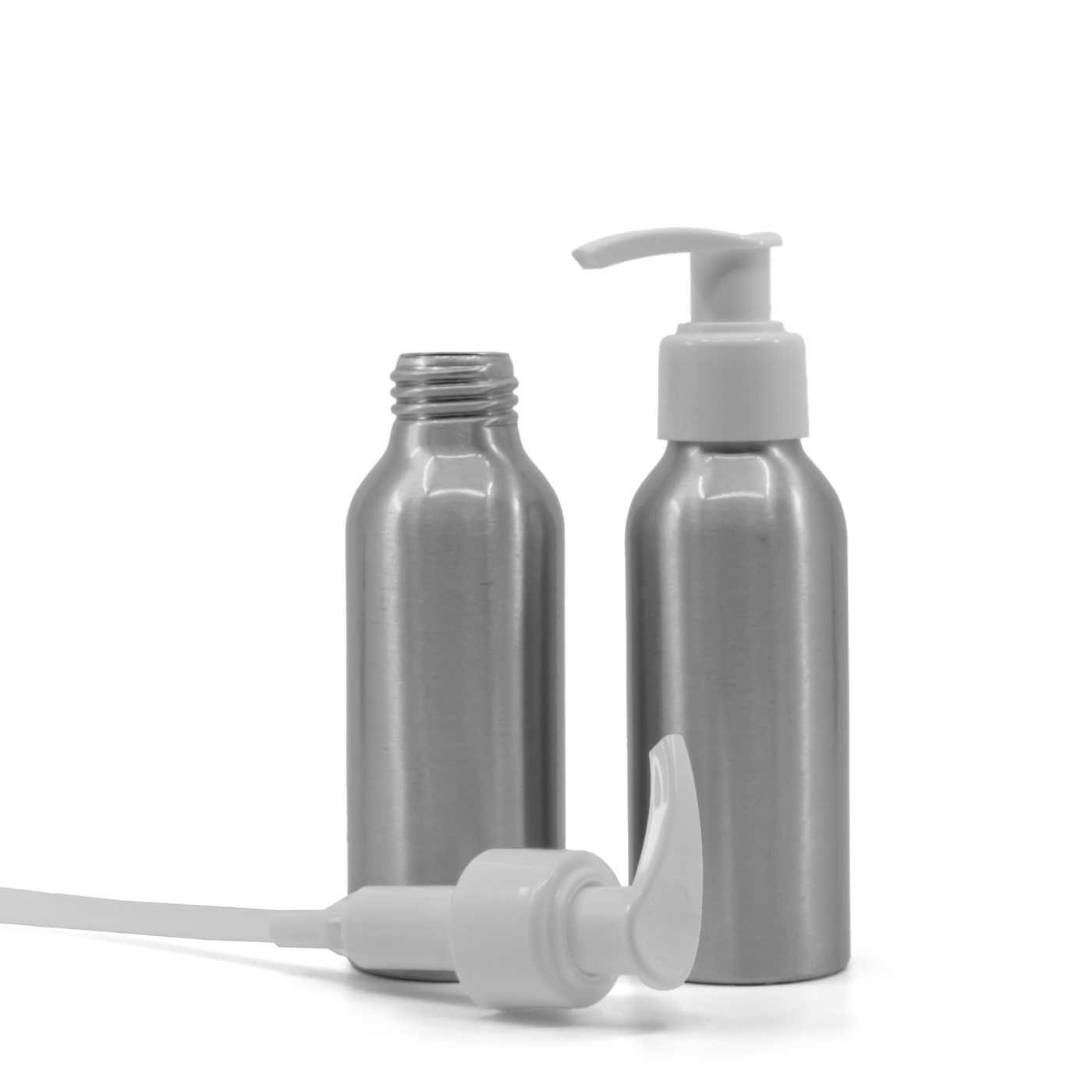 Hliníková fľaša, biela pumpa, 100 ml