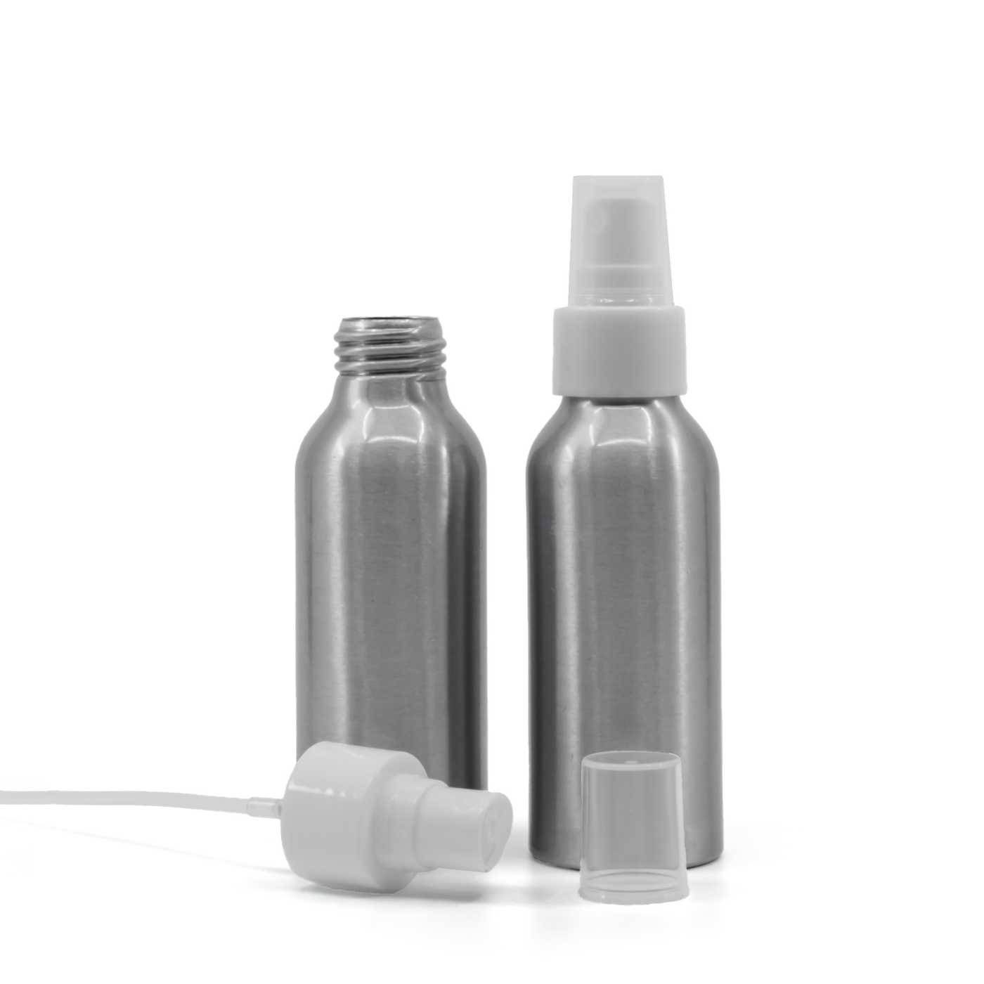 Butelka aluminiowa, biały atomizer, 100 ml