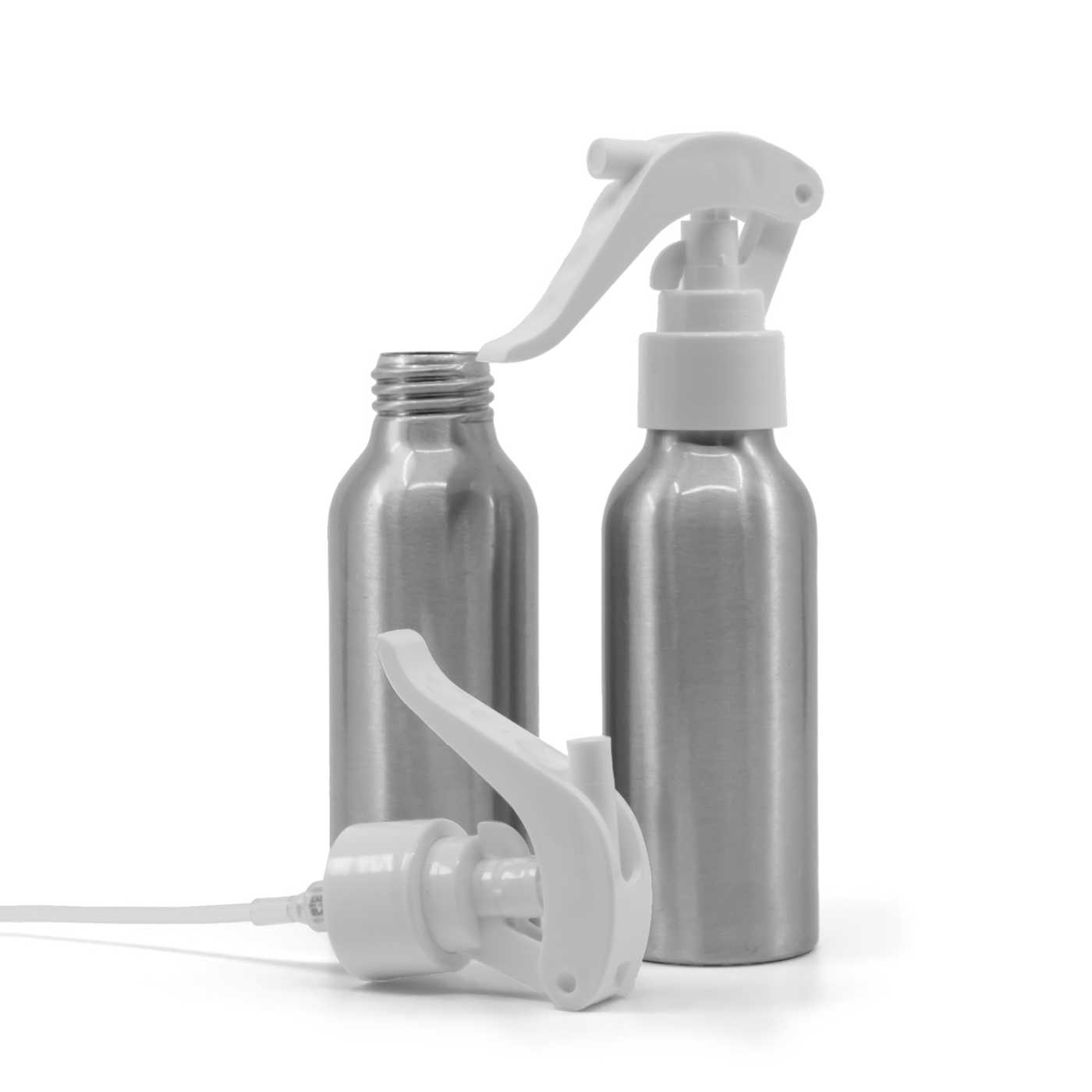 Butelka aluminiowa, biały spryskiwacz z dźwignią, 100 ml