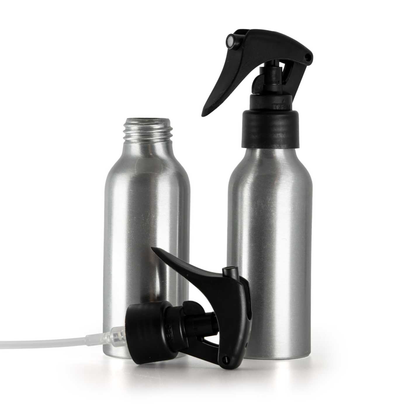Butelka aluminiowa, mini spryskiwacz z dźwignią, czarny mat, gładka obręcz, 100 ml