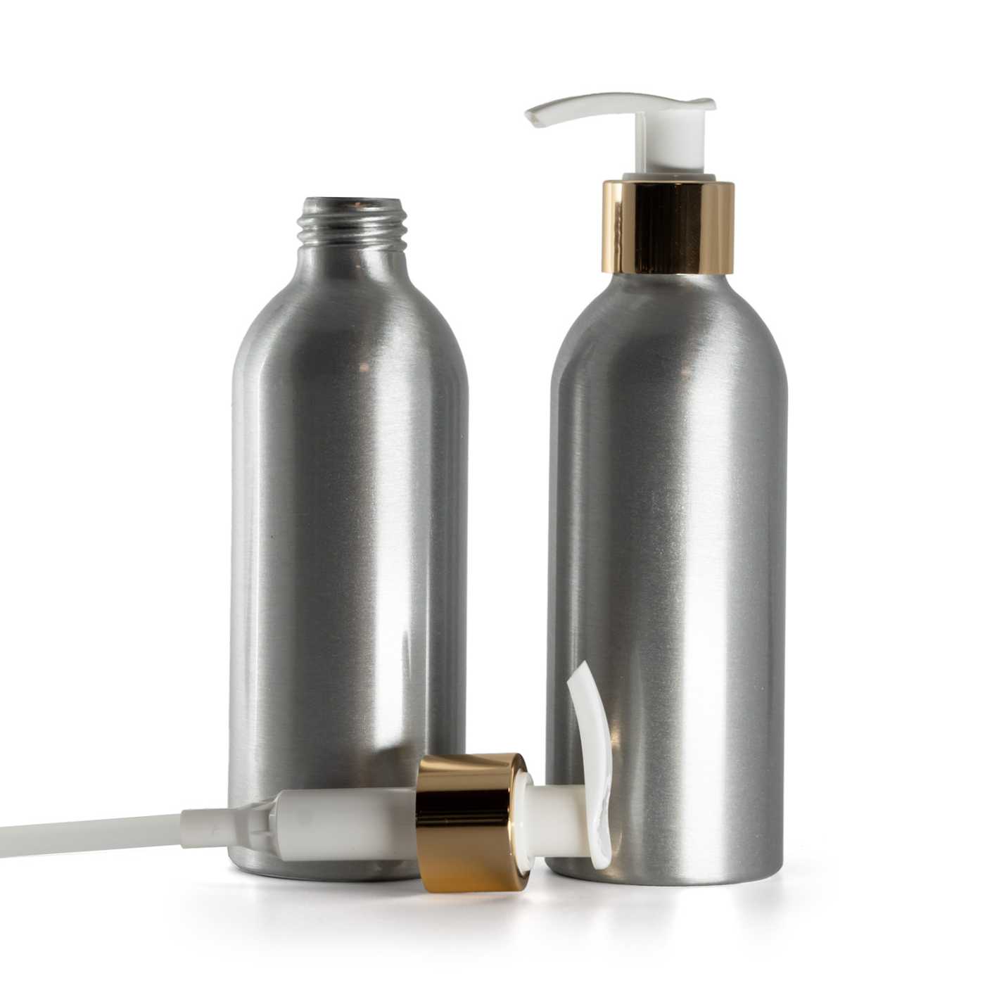 Hliníková fľaša, bielo-zlatý dávkovač, 200 ml