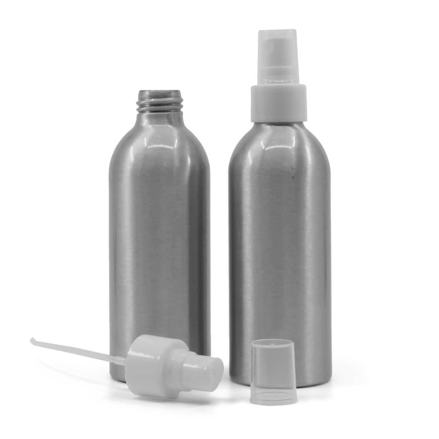 Hliníková fľaša, biely rozprašovač, 200 ml