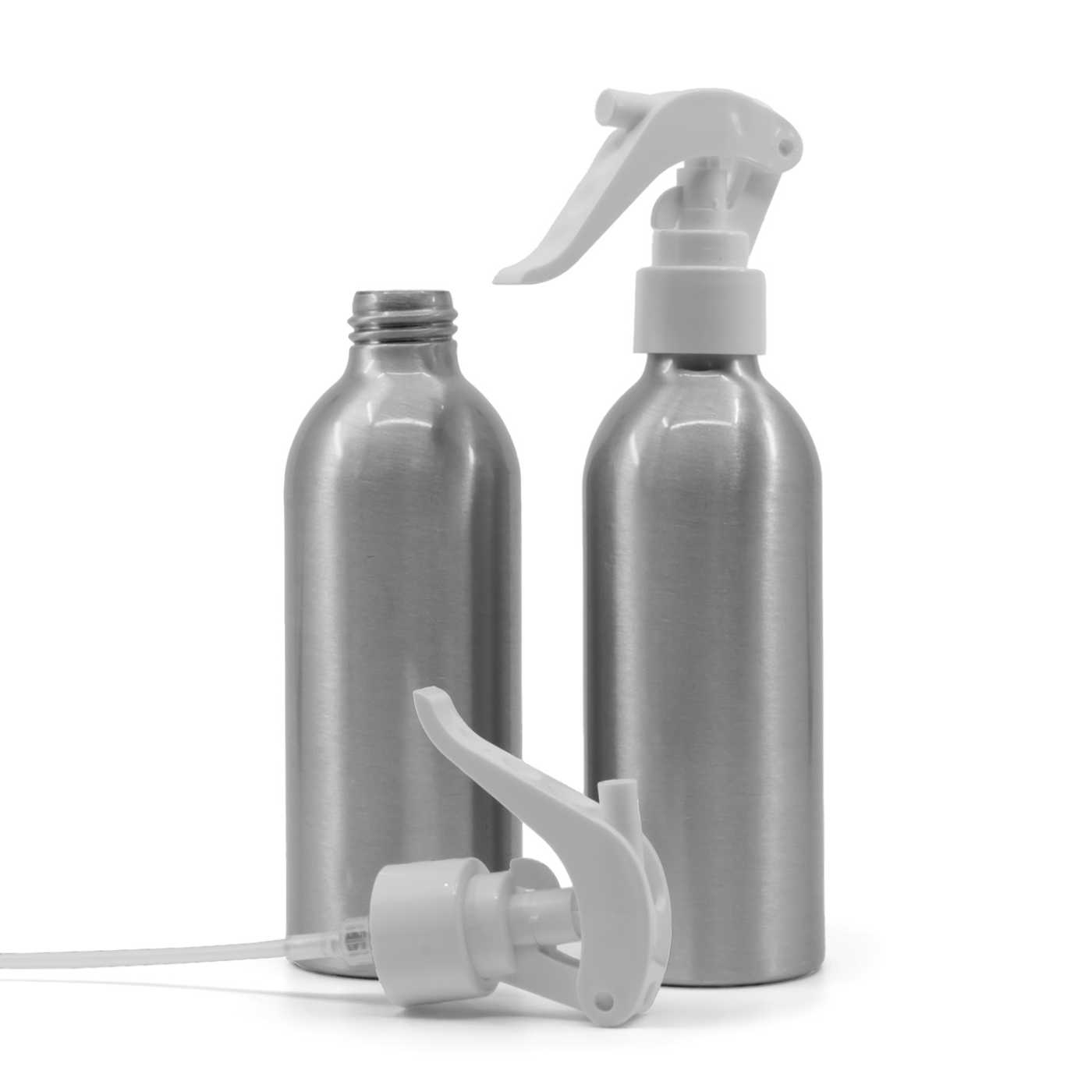 Hliníková fľaša, biely pákový rozprašovač, 200 ml