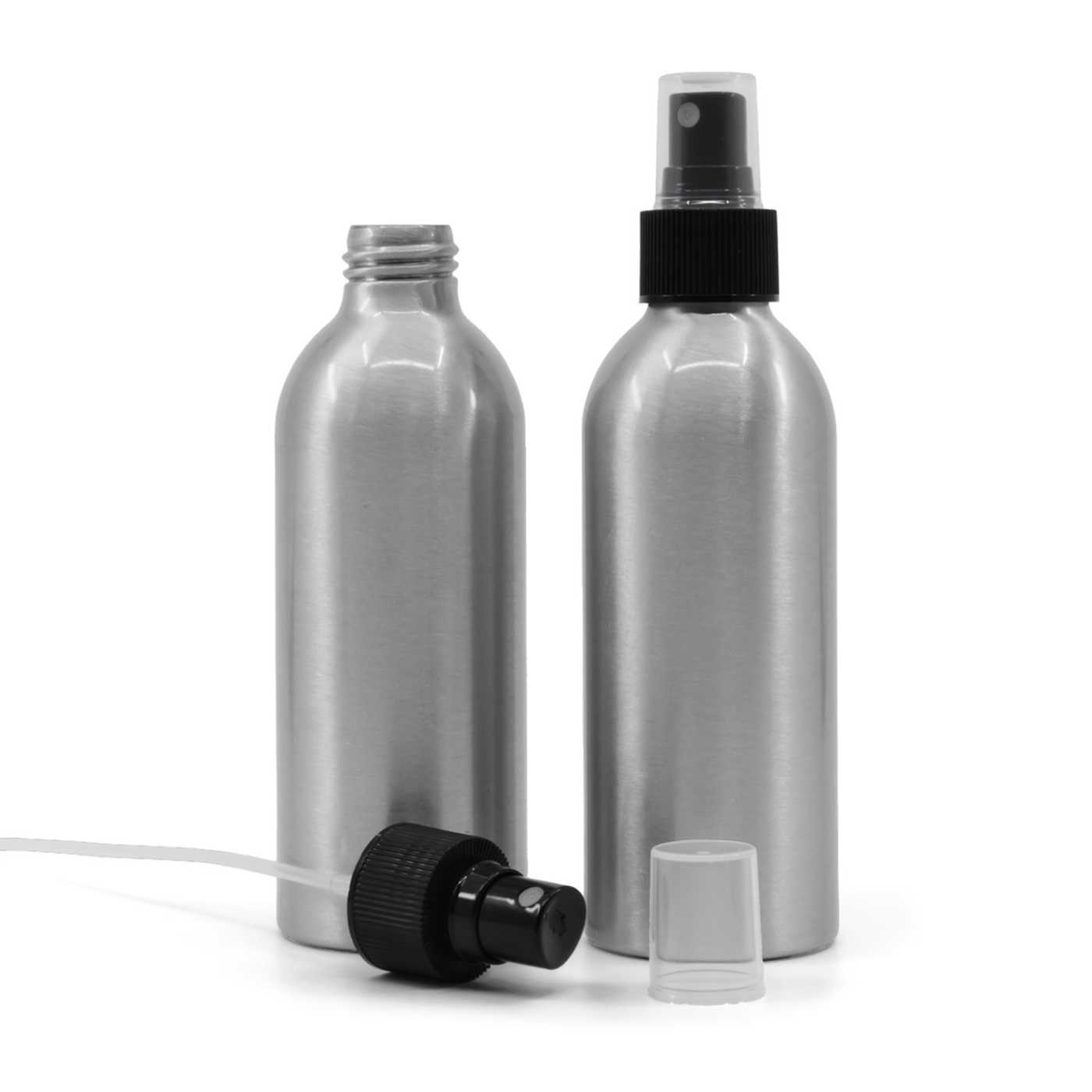 Hliníková fľaša, čierny rozprašovač, 200 ml