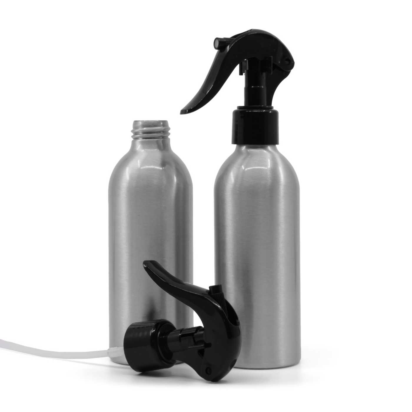 Hliníková fľaša, čierny pákový rozprašovač, 200 ml