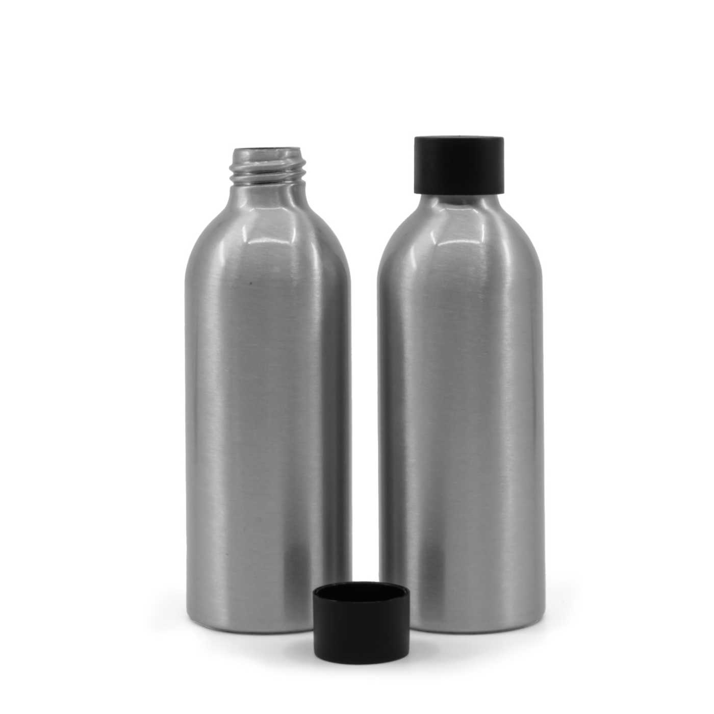 Hliníková fľaša, 24/410, matný čierny vrchnák, 200 ml