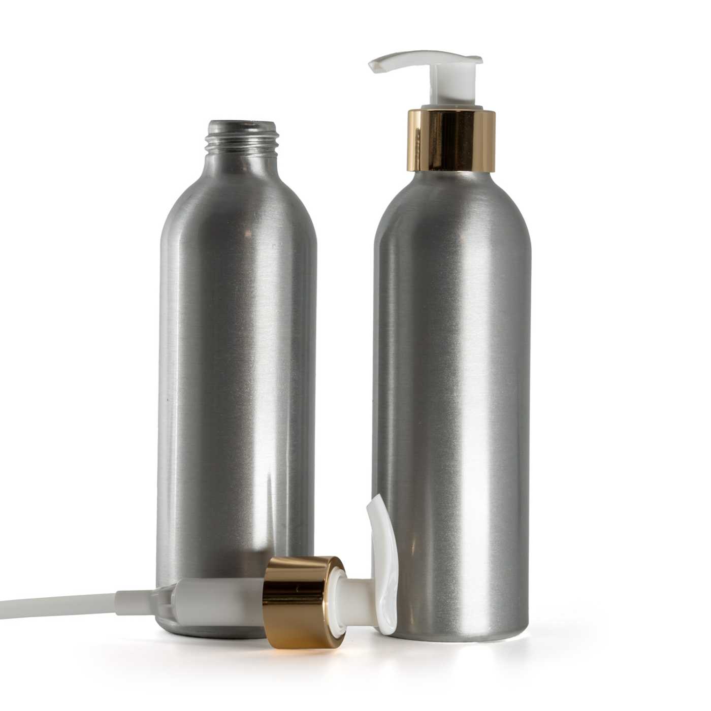 Butelka aluminiowa, biało-złoty dozownik, 225 ml
