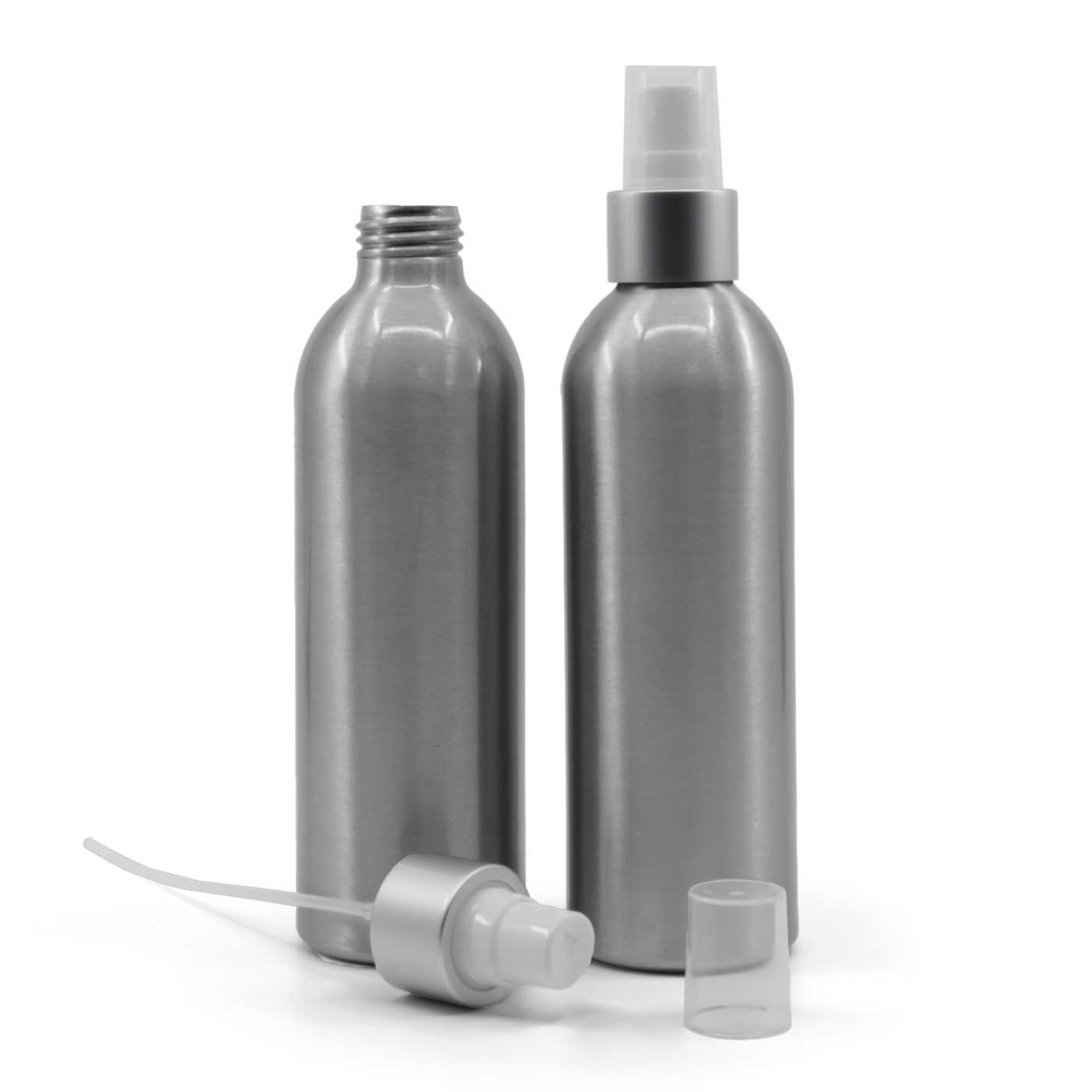 Bouteille en aluminium, spray blanc, bague argentée mate, 225 ml