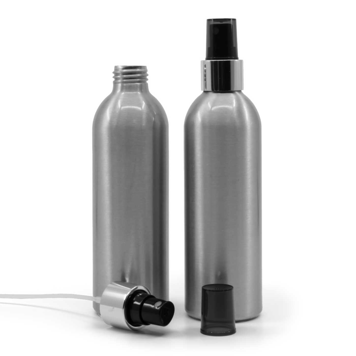 Bouteille en aluminium, spray noir, bague argentée brillante, 225 ml