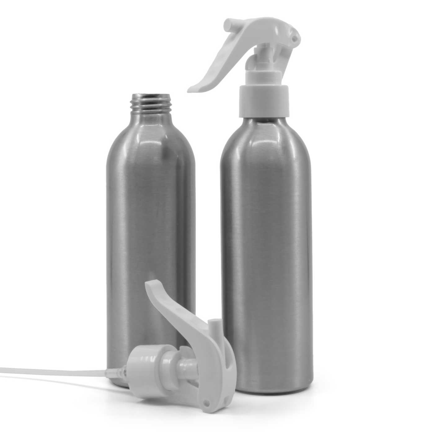 Butelka aluminiowa, biały spryskiwacz z dźwignią, 225 ml