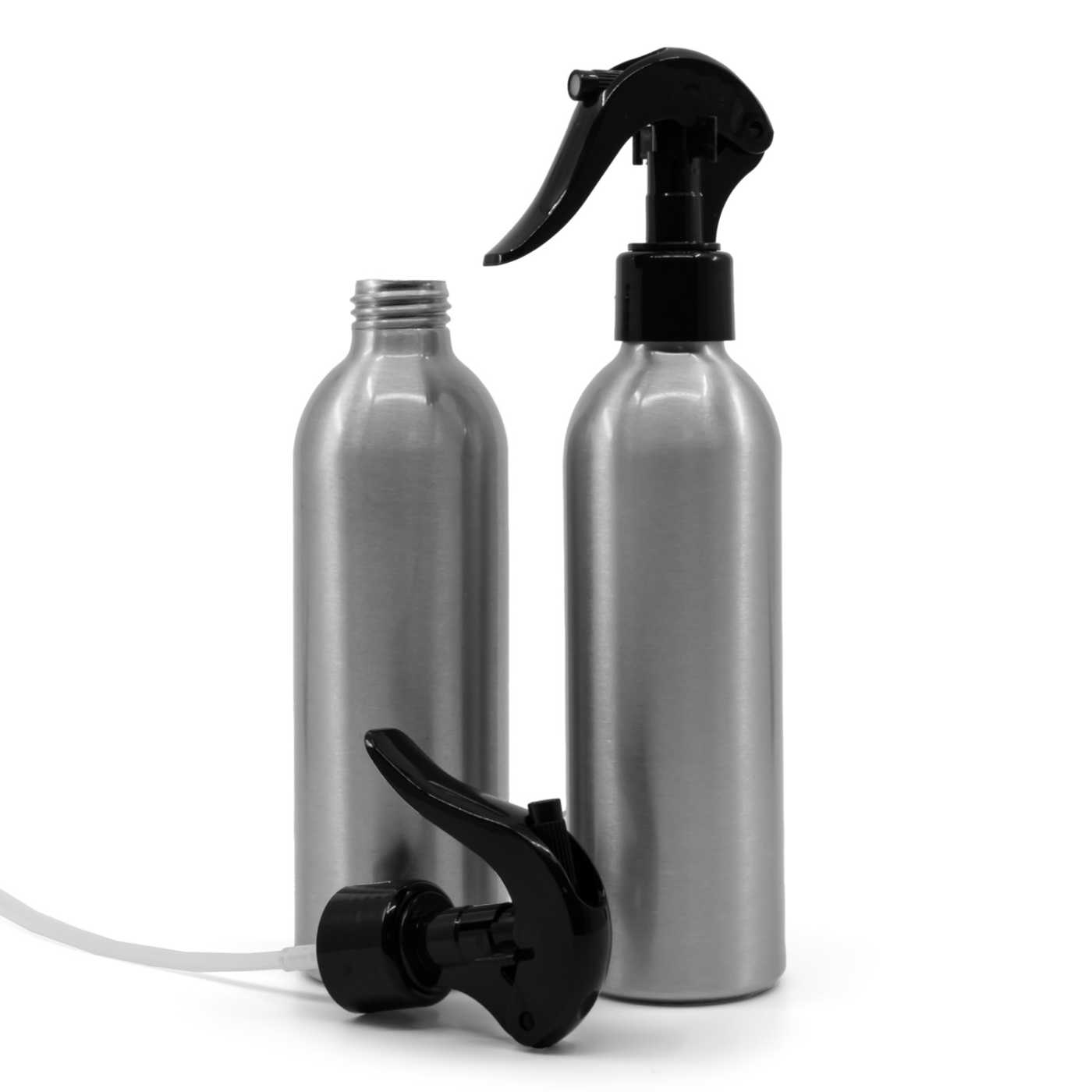 Butelka aluminiowa, czarny spryskiwacz z dźwignią, 225 ml