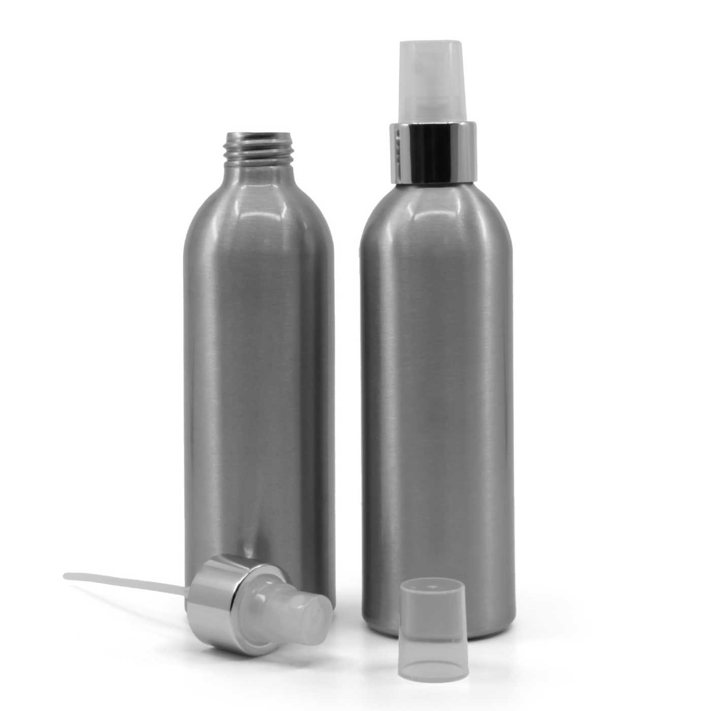 Bouteille en aluminium, spray transparent, bague argentée brillante, 225 ml